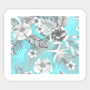 Light Blue and Grey White Hibiscus Floral Flower Sticker